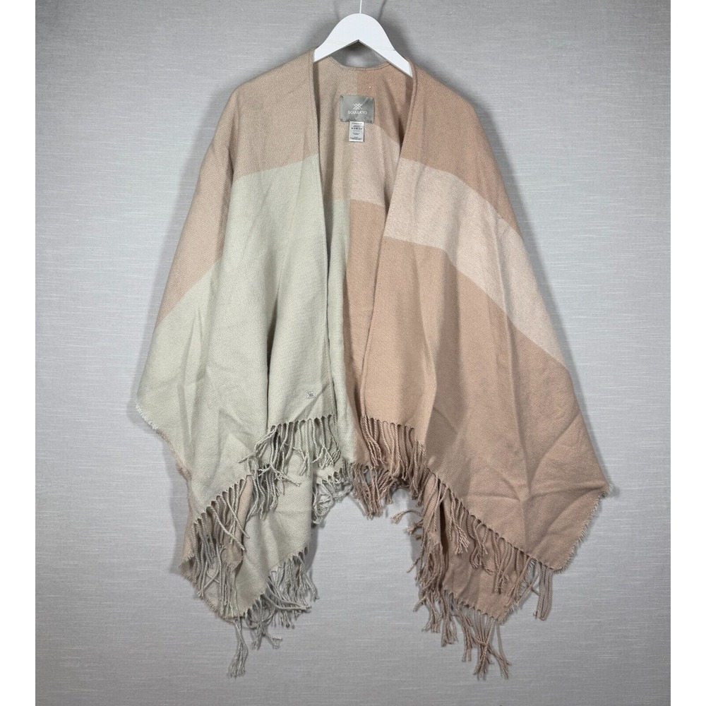 Soia & Kyo Shawl Womens OS Pink White Fringe Soft Casual Warm Cozy Neutral